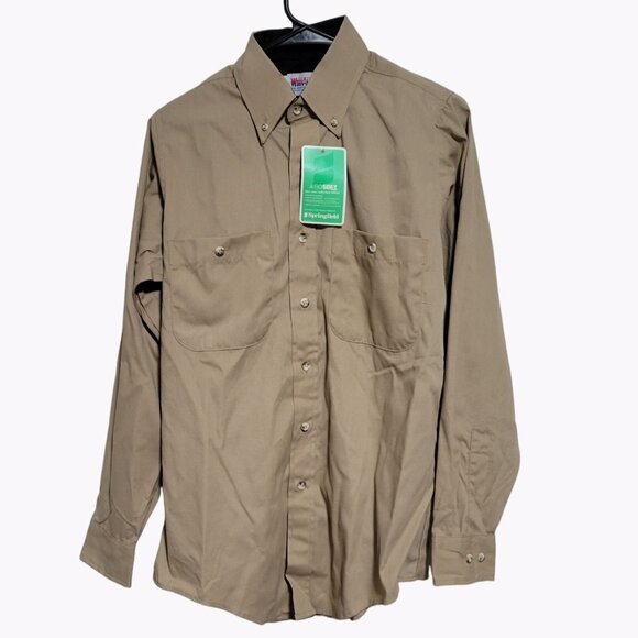 Work America Uniform Shirt Mens Small Button Front Long Sleeve Beige New - Picture 1 of 5